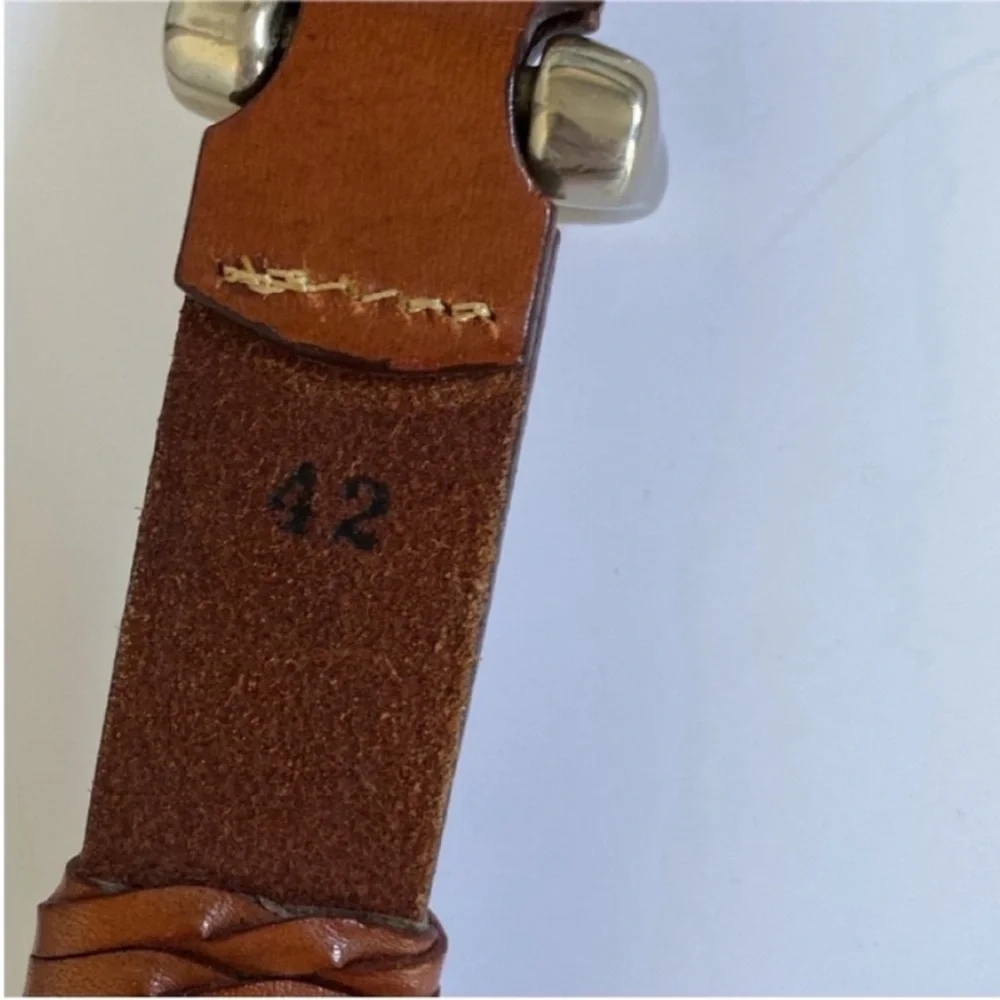 Willis and Geiger Belt Brown Leather Woven Braided Horse Bit Buckle Size 42